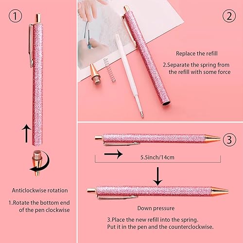 Miniatura 3 de YOUMI 8 Pcs Retractable Ballpoint PenPretty Bling Metal Writing PensBlack Ink Medium Point 1.0 mm Gift Pens, Cute Journaling Pens Office Supplies