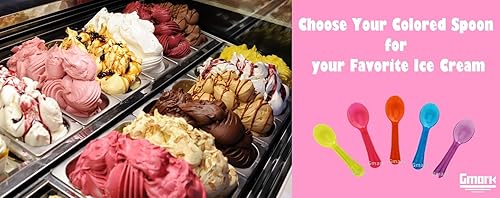 Miniatura 8 de Gmark 400pcs 3" Cucharas de degustación de colores Mini cucharas de plástico multicolor, cucharas de helado surtidas, cucharas de postre 1 caja Set