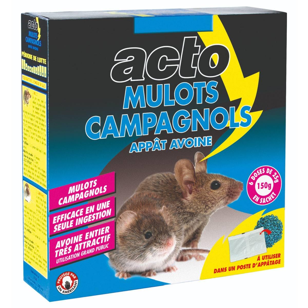 Mulots campagnols appât avoine élimine nuisibles ACTO 150g