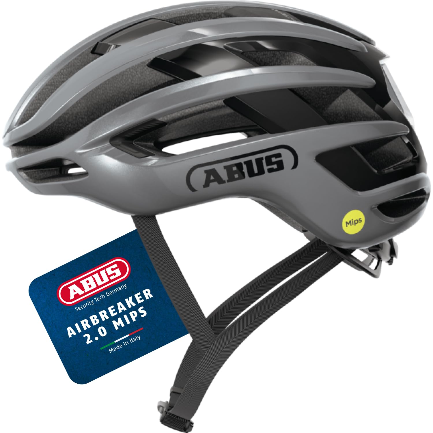 ABUS AirBreaker 2.0 MIPS road bike helmet – lightweight bike helmet with a focus on ventilation, aerodynamics, safety and comfort for professional cycling – for women and men – size M, silver