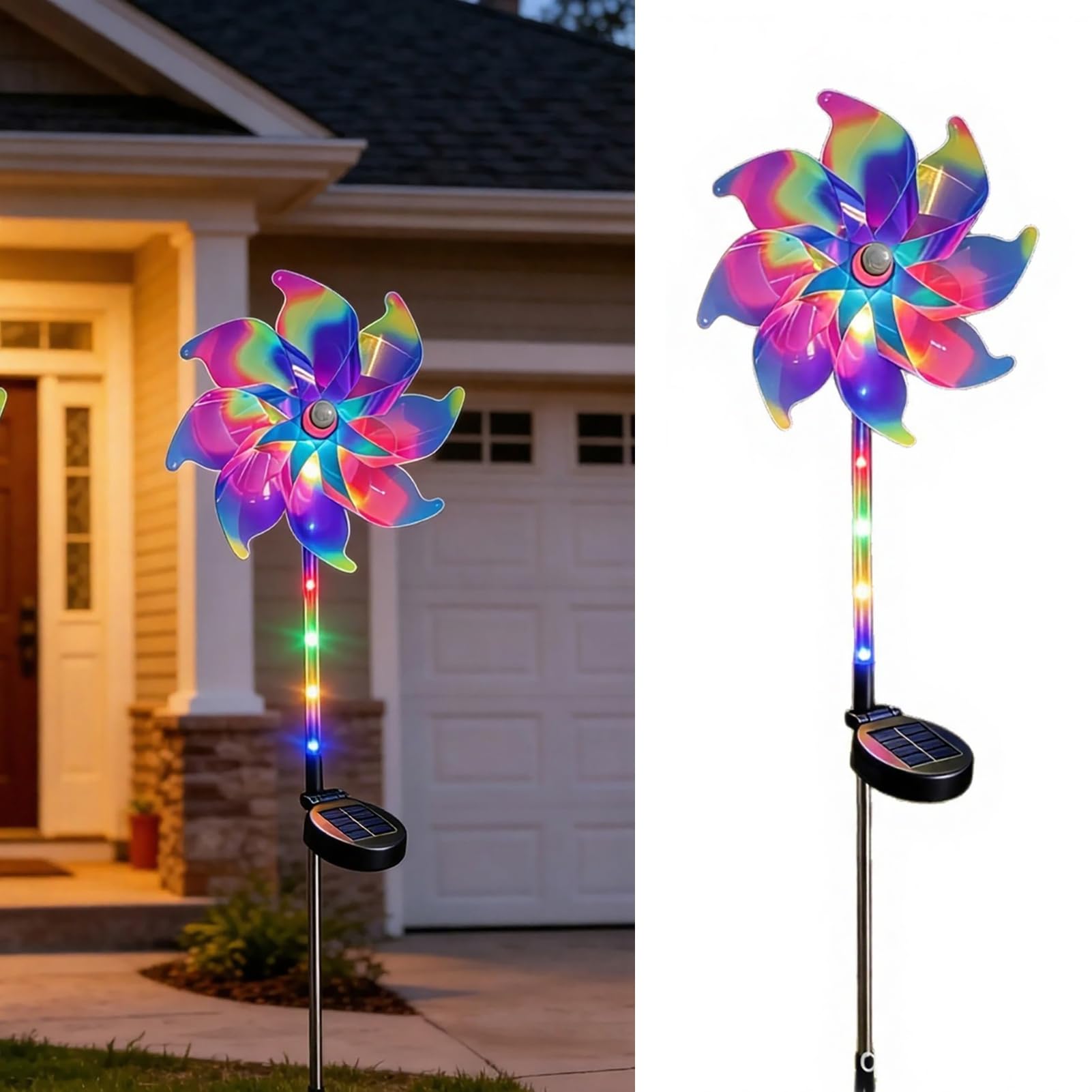 Quoravel Colourful Solar Pinwheel Light, Waterproof LED Wind Spinner for Garden, Outdoor Rotating Pathway Light, IP65 Solar Powered Yard Lawn Decor 2pcs