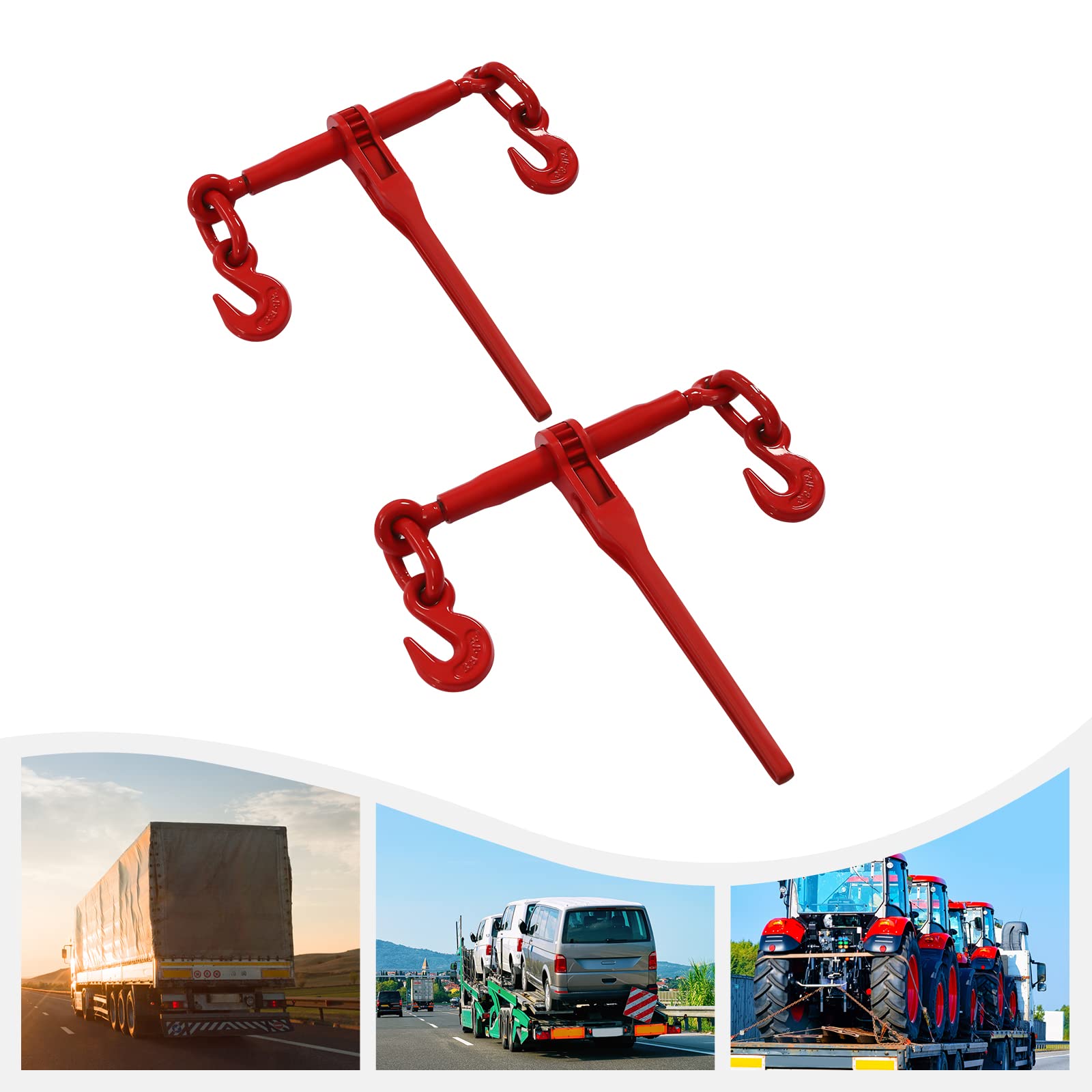 YIYIBYUS Chain Load Binder Ratchet Tie Down with G70 Hooks Red 2Pack (2 PC,3/8''-1/2'',45 Steel)