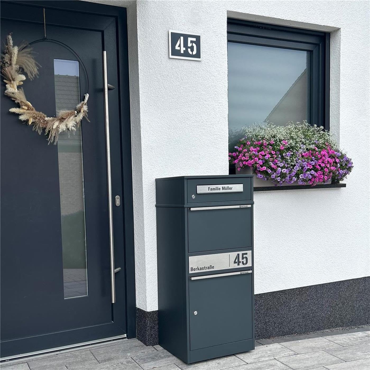 Metzler® boîte à Colis verrouillable avec Plaque Nominative et Grand Compartiment – Anthracite RAL 7016 – Acier thermolaqué, Gravure Laser Durable, réception sans Contact, 10 Ans pièces Bispo 2
