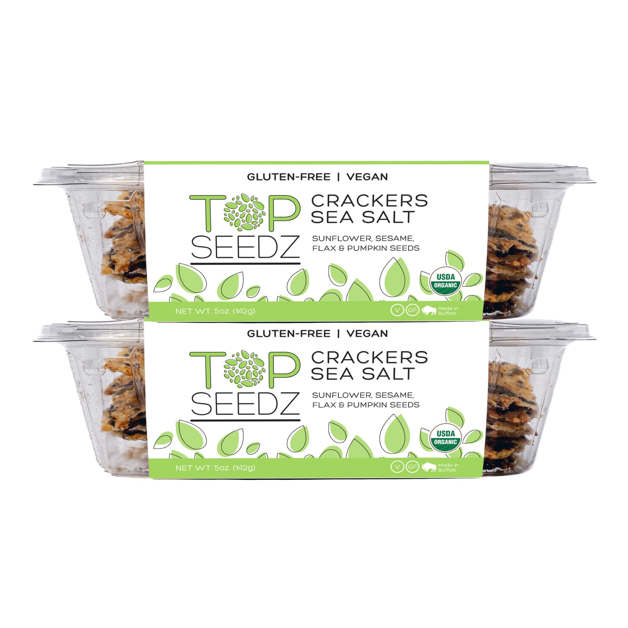 Top Seedz Certified Organic Gluten Free Sea Salt Seed Crackers | 2-Pack | 5 Ounces | Healthy Vegan Crackers with Plant Based Protein | Made of Sunflower, Flax, Sesame and Pumpkin SeedUSDA Organic