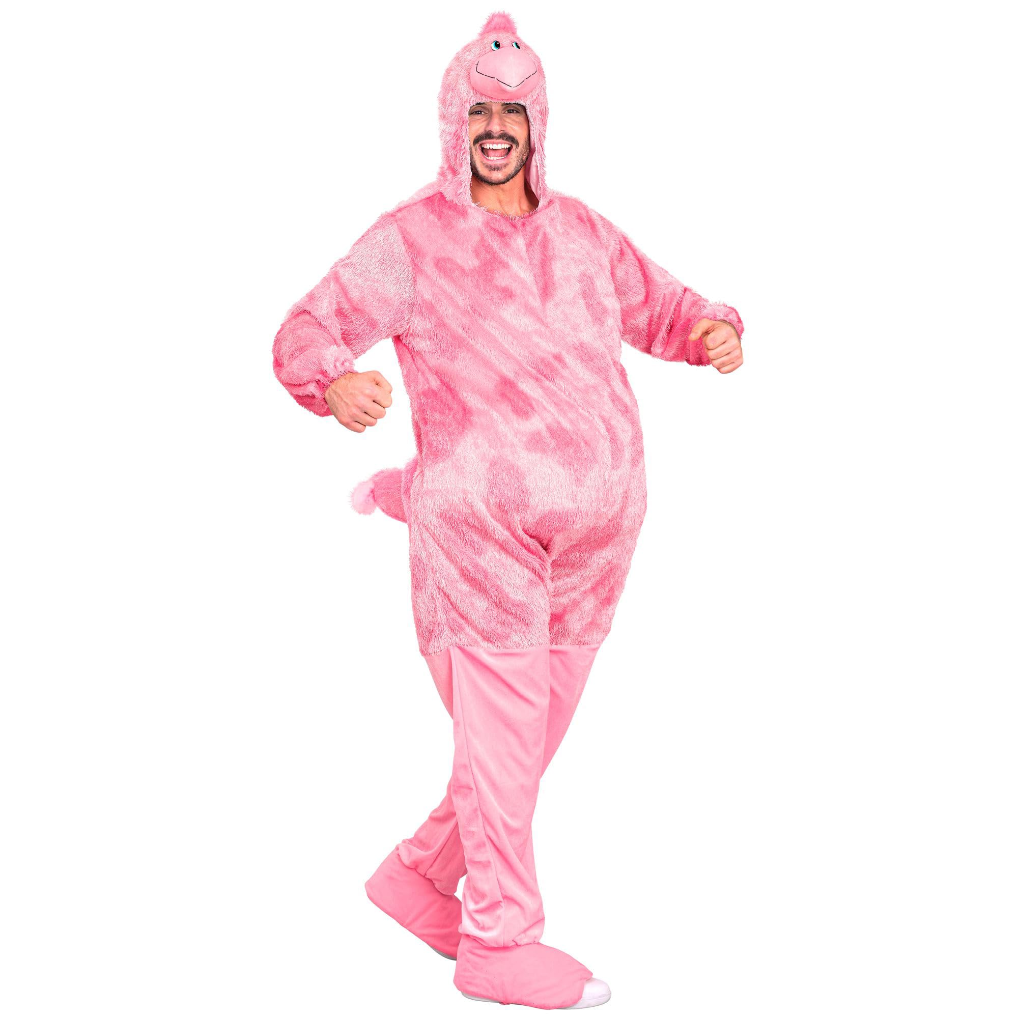 W WIDMANN MILANO Party Fashion - Funny Flamingo Kostüm Erwachsene | Overall mit Kapuze und Flamingo-Kopf für Damen und Herren, Plüschkostüm für Karneval, Mottopartys