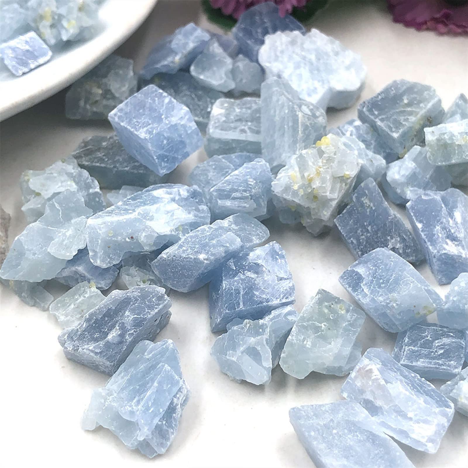 Raccolta domiciliare 50 g/Confezione Bulk Natural Raw Blue Calcite Pietra Grezza Chip Cristalli di Quarzo Roccia Acquario Decorazione della Stanza di casa