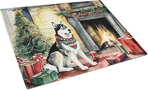 Caroline's Treasures DAC2753LCB Siberian Husky Cozy Christmas Glass Cutting Board Large Decorative Tempered Glass Kitchen Cutting and Serving Board