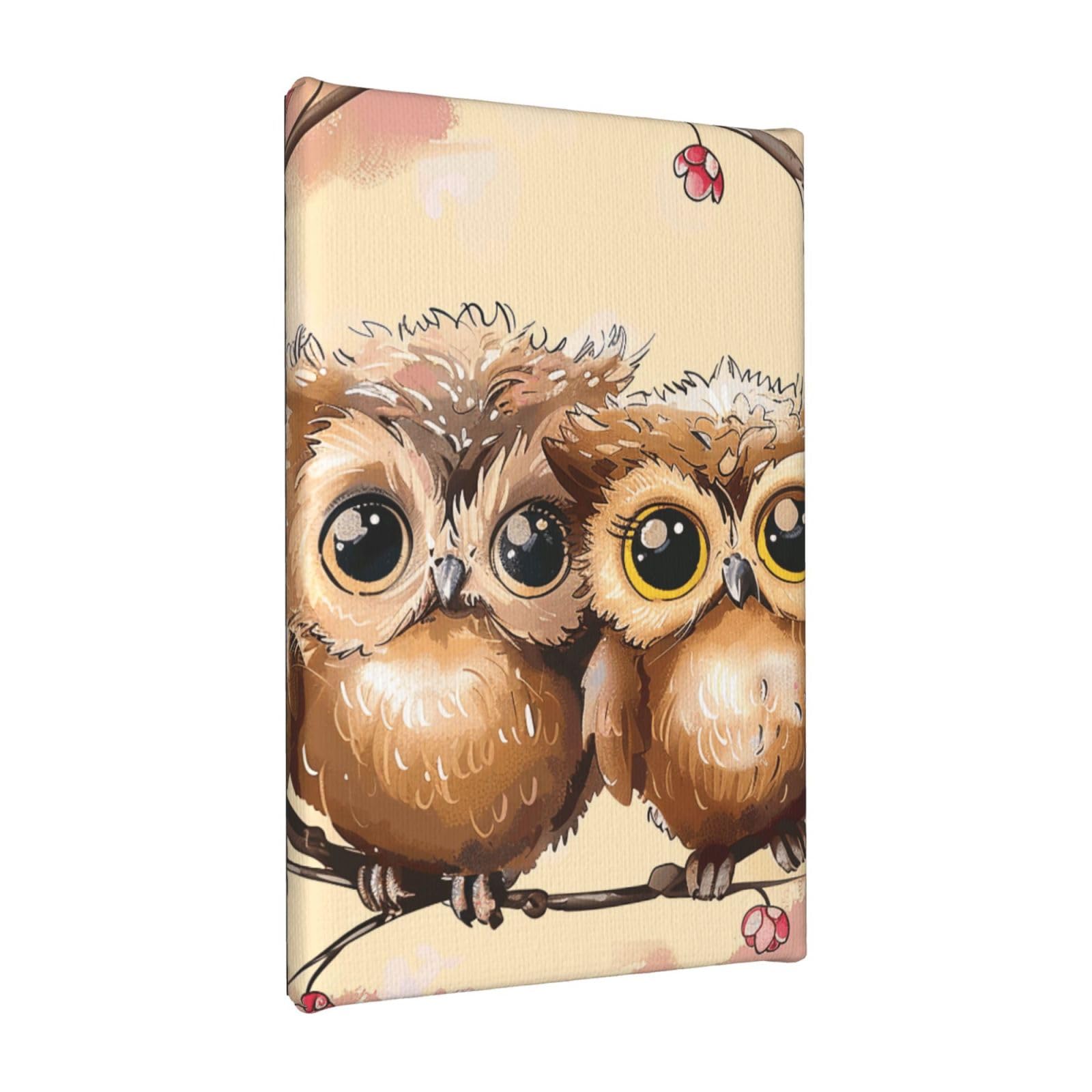 YKLJG Cute Owls Printed Wall Art Canvas Painting 20x30 CM Wooden Framed Picture Painting Artwork Prints for Bedroom Kitchen Home Office Decor