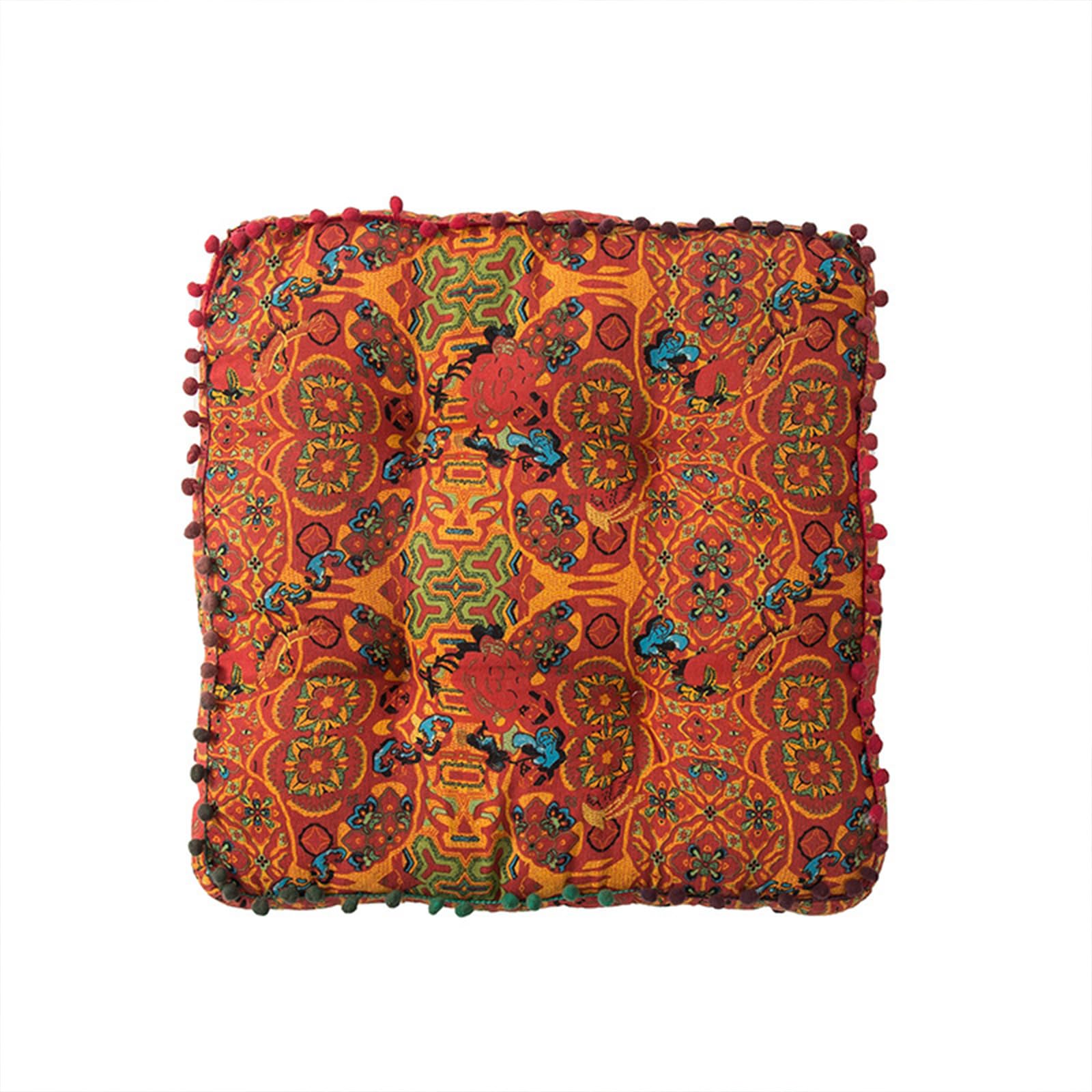 ELEFOCUS Orange Bohemian Seat Cushion,Indoor Boho Chair Cushions for Dining Chairs,Square Chair Pad,Decorative Seat Cushions for Kitchen Chairs (