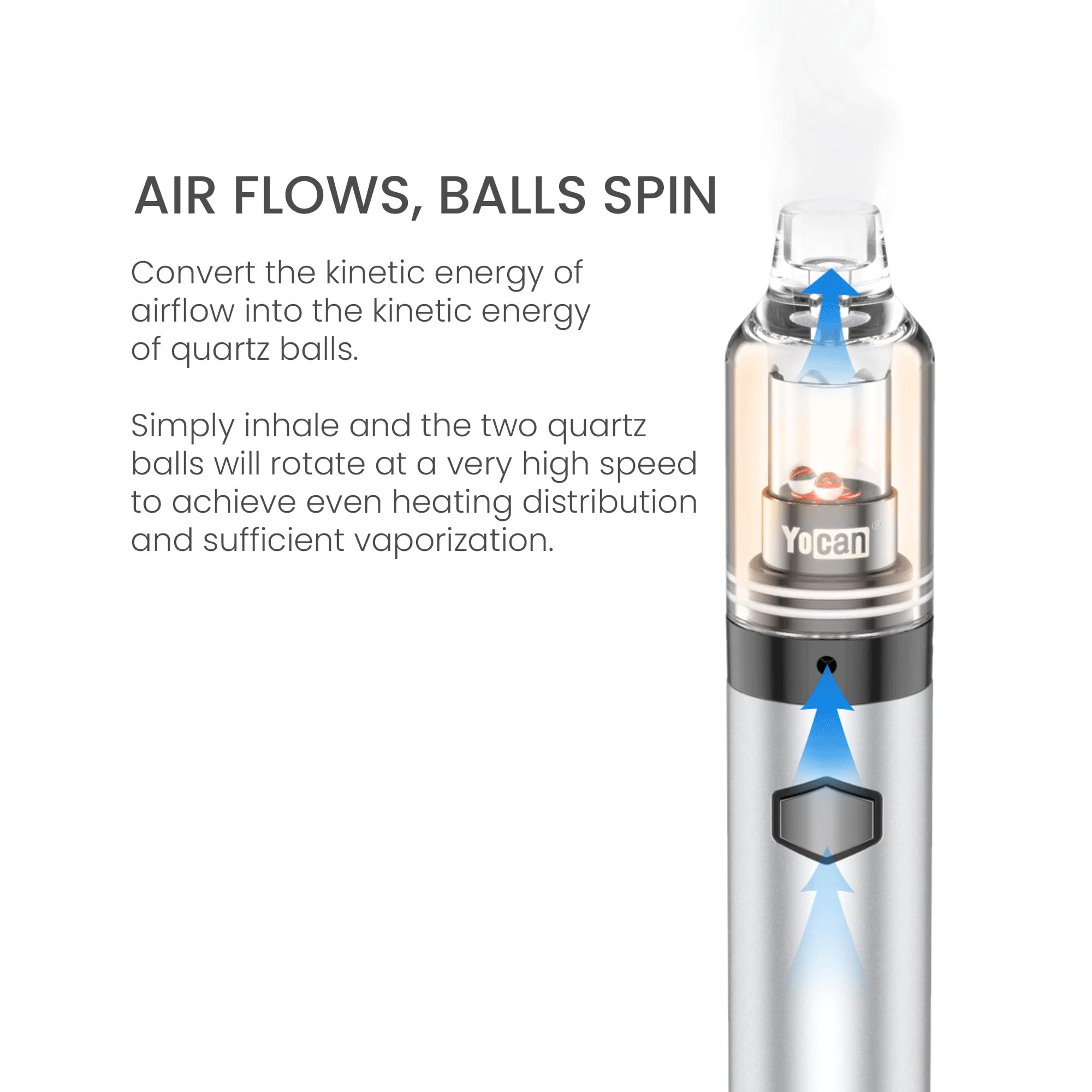 Yocan Orbit Dab Pen Blau | Konzentrat-Vaporizer mit Quarzschale | tragbarer Wax Pen mit rotierenden Terp Pearls | 3 Spannungseinstellungen | 1700-mAh-Akku | USB-C, Edelstahlgehäuse | Glasmundstück