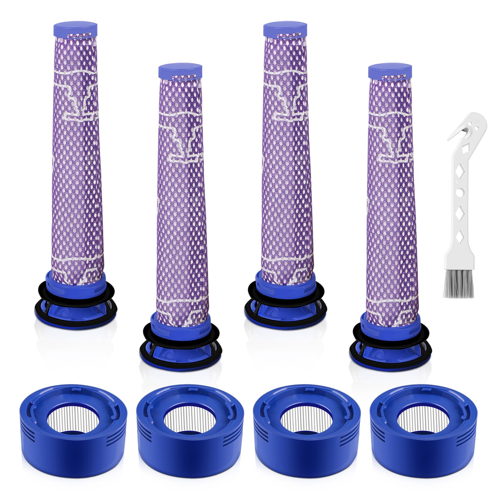 E.luo 8 Pack Vacuum Filter Replacement Kit Compatible with Dyson V7, V8 Animal and V8 Absolute Cordless Vacuum, 4 Post Filter, 4 Pre Filter, Replaces