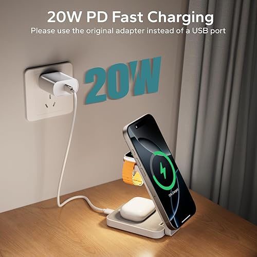 Miniatura 9 de Estación de carga de viaje inalámbrica plegable 3 en 1 para MagSafe, soporte de cargador magnético de mesita de noche para iPhone 17, 16, 15, 14 Pro