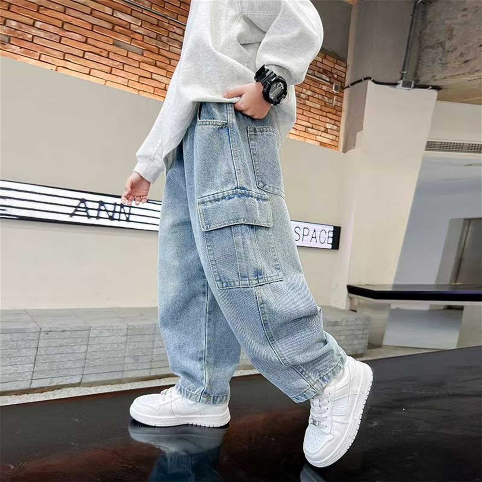 Genérico Pantalones Chandal Niño Pantalones Vaqueros Rectos Duraderos y Cómodos para Niños y Adolescentes en Temporada de Primavera Verano