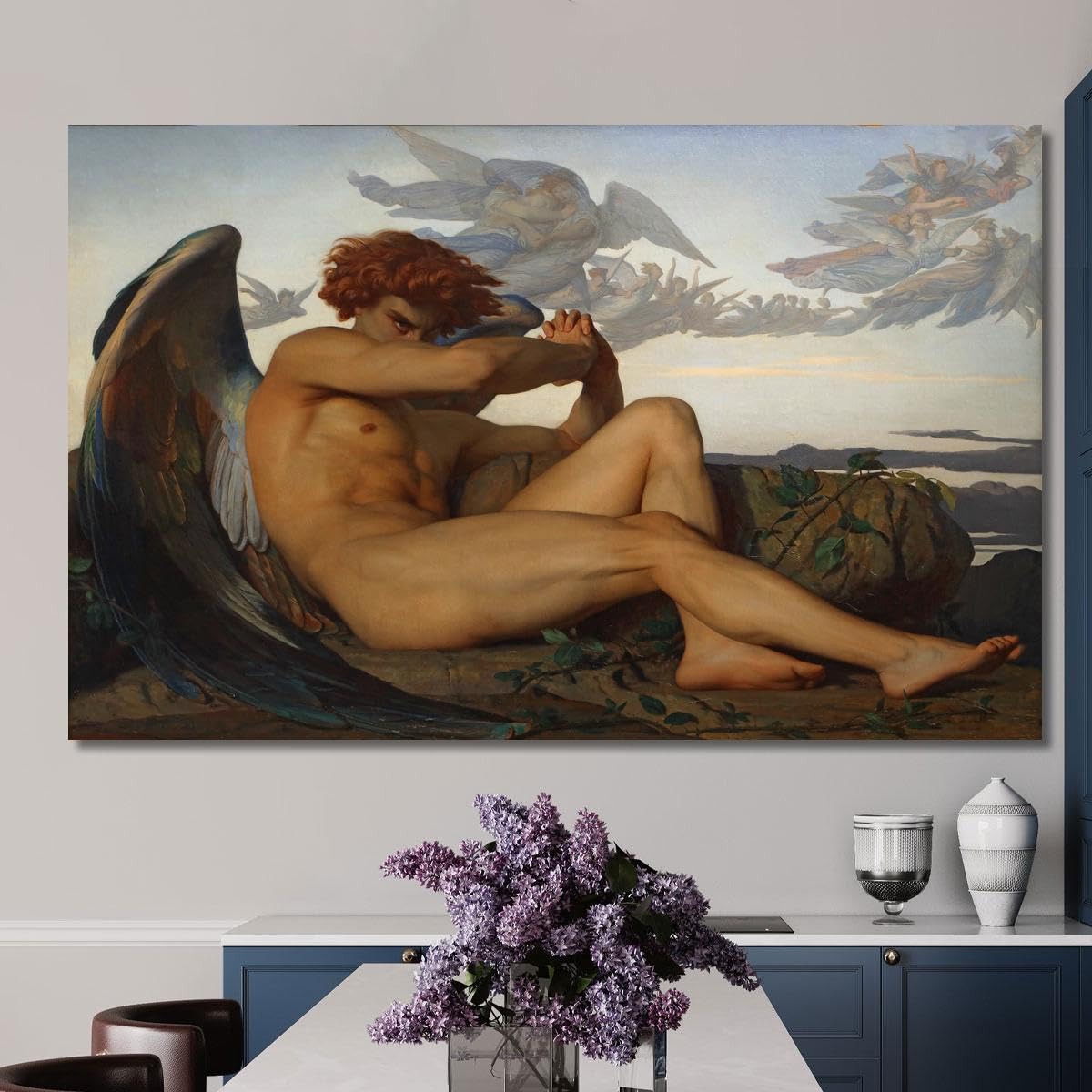 Cuadro impreso sobre lienzo, diseño de ángel de la caída Alexandre Cabanel, acb12, Fine art, listo para colgar, 175 x 105 cm