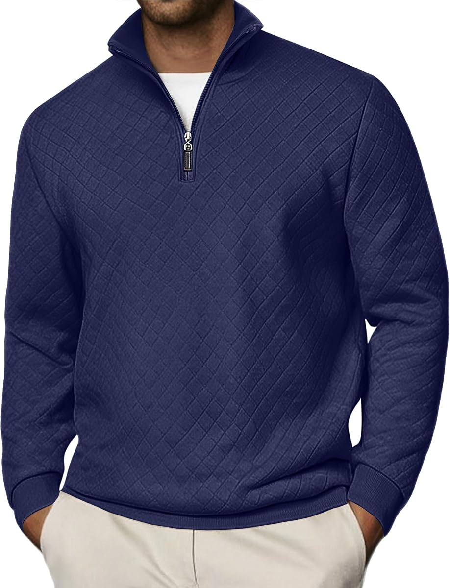 COOFANDY Mens Quarter Zip Pullover Casual Lightweight Mock Neck Sweatshirt | Waffle Knit Fabric, 1/4 Zip Mock Neck, Long Sleeve Quilted Sweatshirt, Autumn/Winter Style, Gift for Father, Son, Husbands