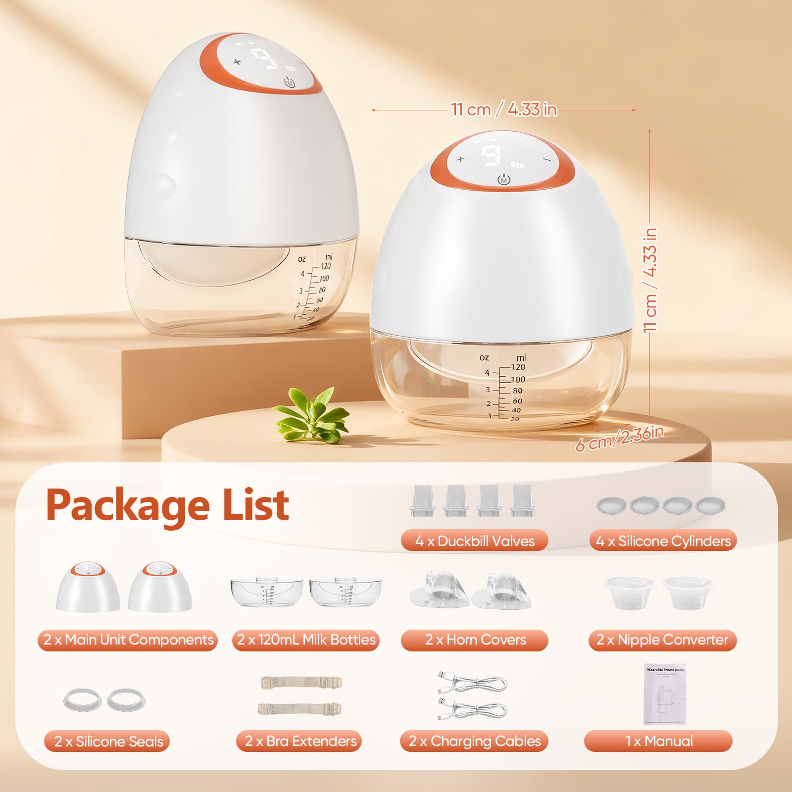 Tiralatte elettrico a mani libere - 2 tiralatte portatili da 120 ml con 4 modalità e 9 livelli, tiralatte ricaricabile con display a LED, spegnimento automatico da 20 minuti