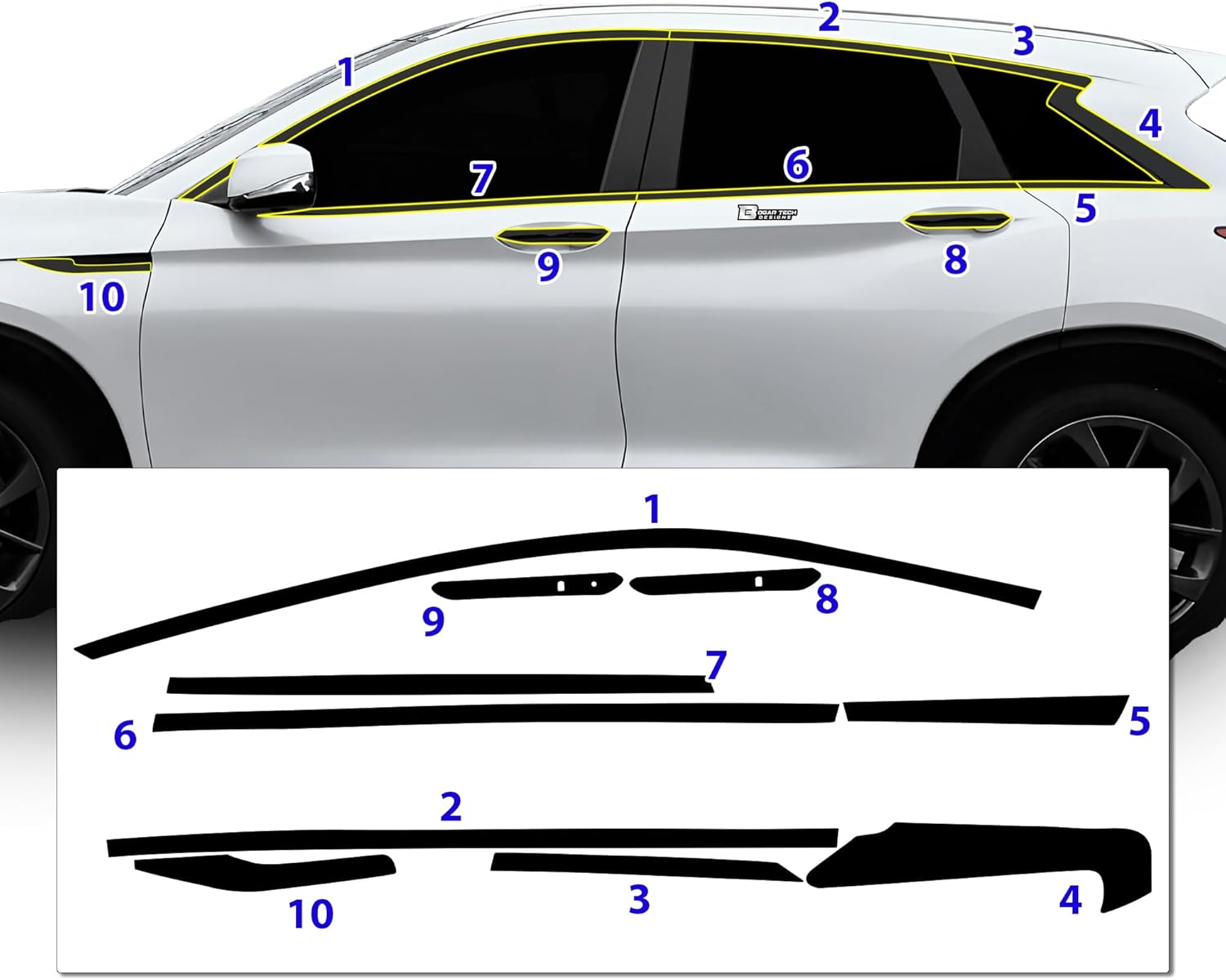 BOGAR TECH DESIGNS Side Window Chrome Delete Overlay Compatible with Infiniti QX50 2019-2025, Gloss Black