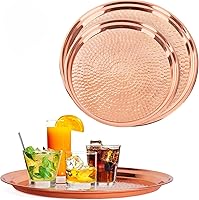 Bonito Home 2-Pack Rose Gold Copper Serving Trays - 15" Large & 13" Medium Round Hammered Platters for Parties, Decor & Gifts