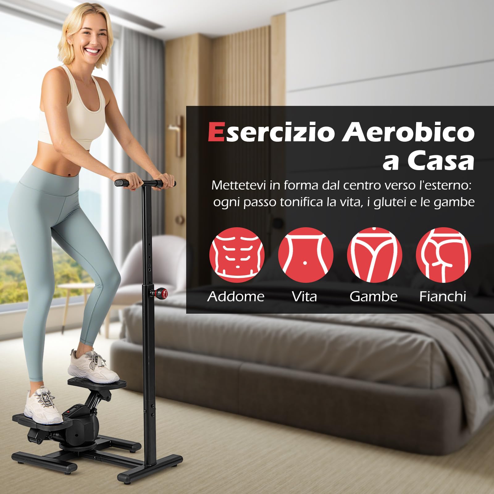 COSTWAY Stepper Fitness con Manubrio Regolabile in Altezza, Display LCD, Pedali Antiscivolo e Resistenza Idraulica, Stepper in Metallo, ABS, PP e EVA per Casa, Ufficio e Palestra