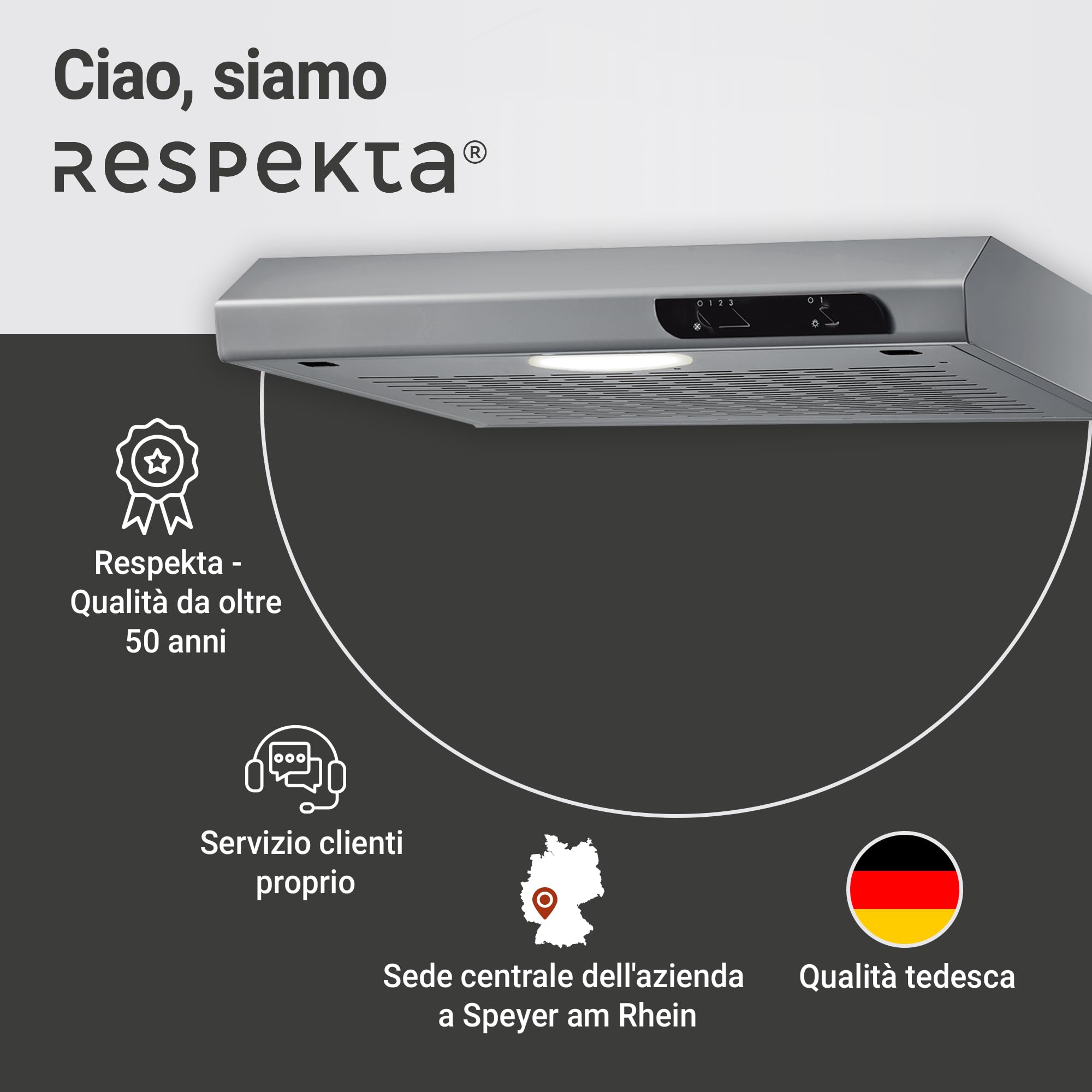 Respekta Cappa aspirante da incasso/cappa aspirante da incasso 50 cm/struttura in metallo con effetto acciaio inox/funzione di espulsione e ricircolo dell'aria / DH540IXL / C / 52 – 68 dB