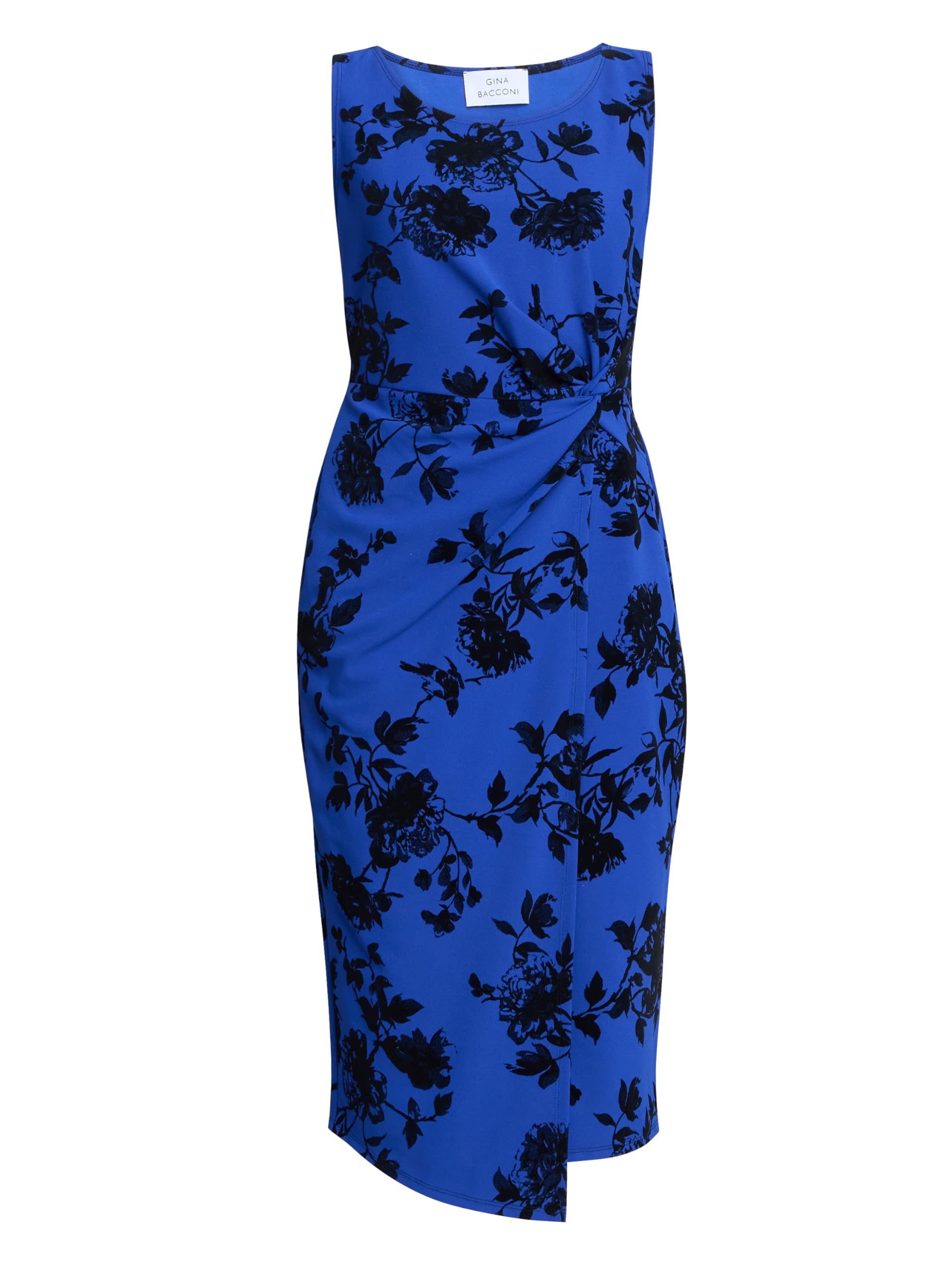 Gina Bacconi Women's Floral Midi Dress Cocktail, Cobalt, 20