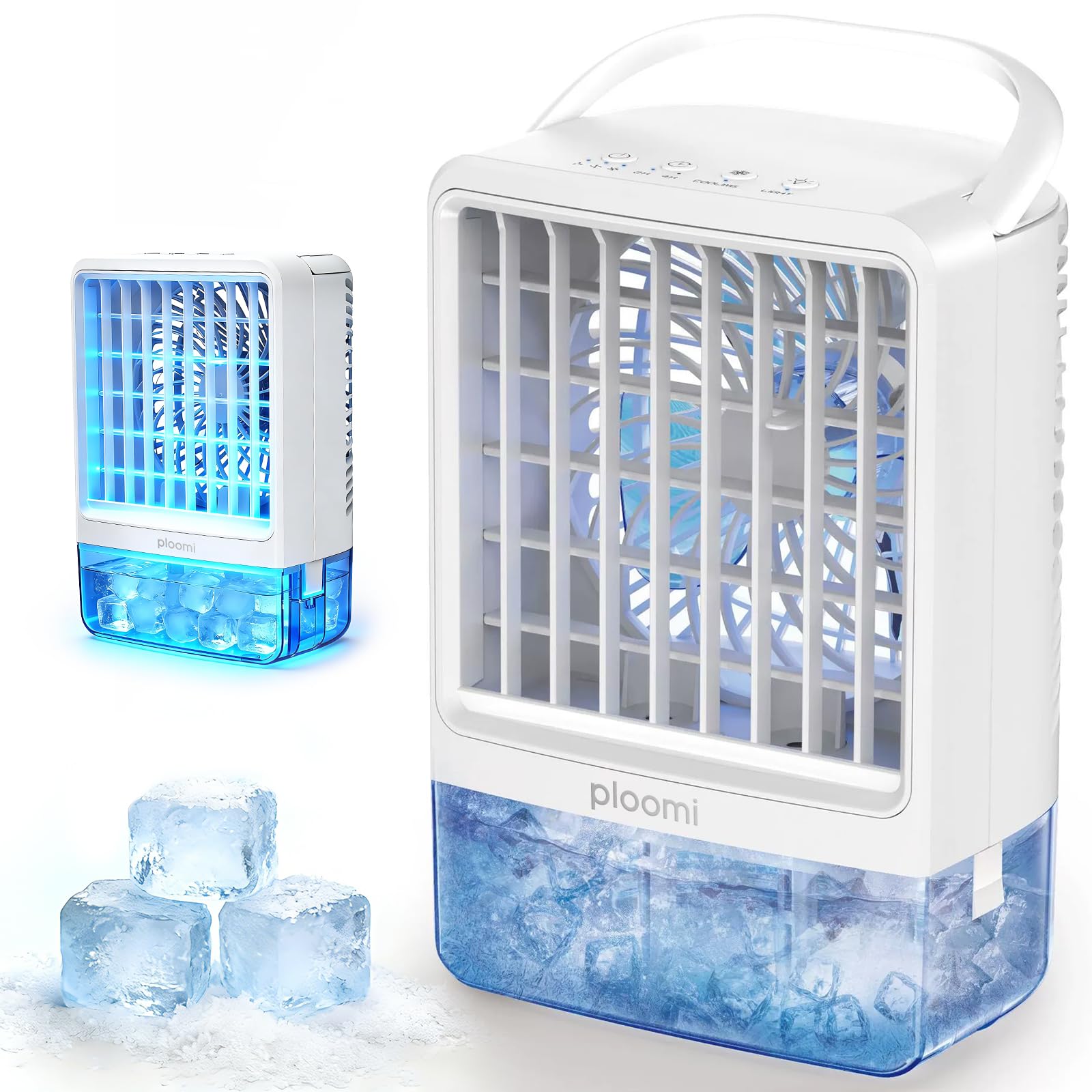 Ploomi Evaporative Air Cooler Fan, 4-in-1 Portable Personal Mini AC with Humidifier & 7 Color LED Night Light, 3 Speeds & 3 Mist Modes, USB Powered, for Bedroom Office Desk Camping image 2