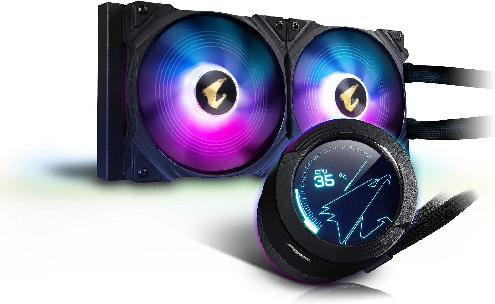 Gigabyte AORUS WATERFORCE X 280 AIO Liquid CPU Cooler, Rotatable Circular LCD Display with Micro SD Support, 280mm Radiator with 2x140mm Low Noise ARGB Fans, Compatible with Intel LGA1700