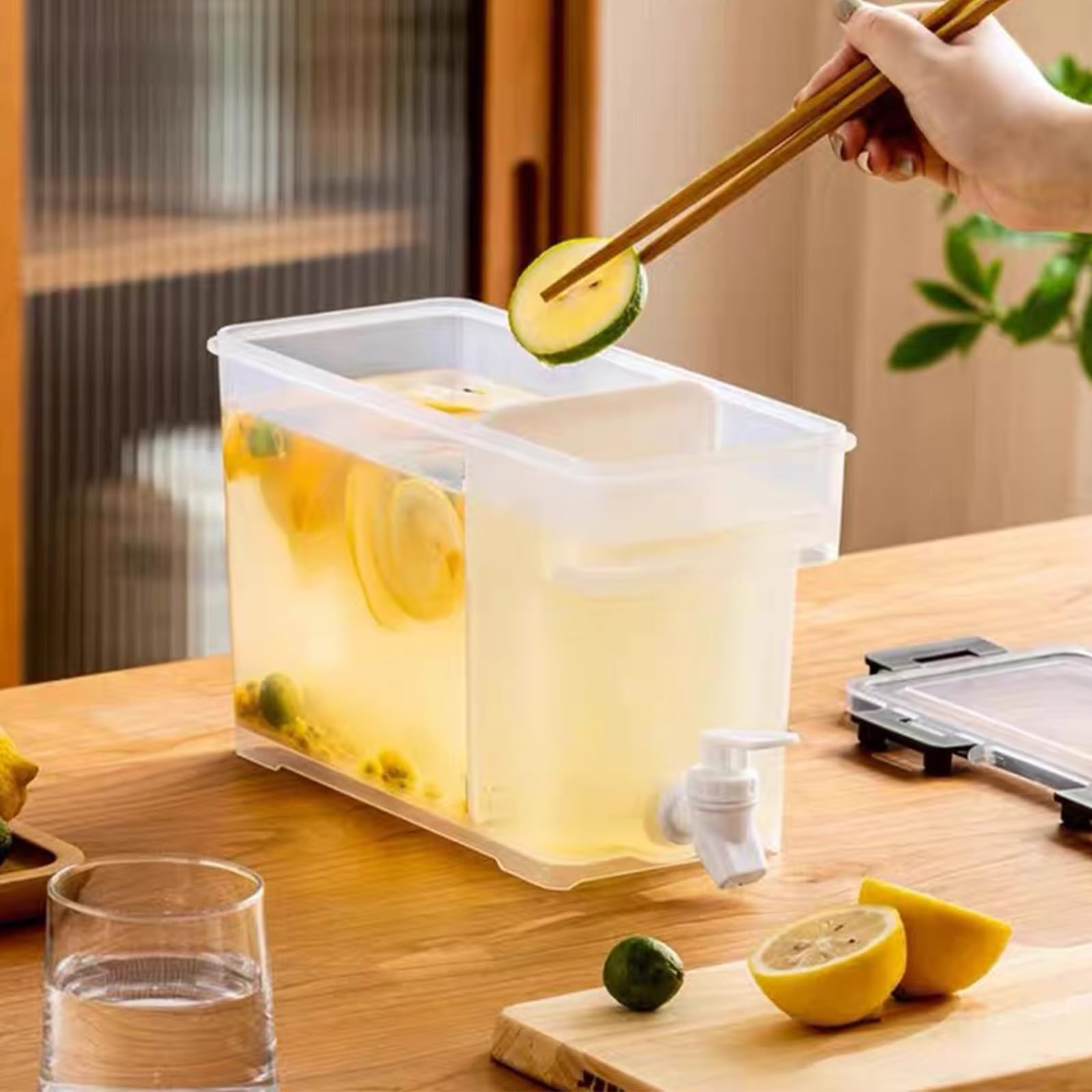 Forhome 3.5L Distributeur de Boissons avec Robinet, Distributeur de Boisson en Plastique, Distributeur D'eau pour Réfrigérateur, pour Réfrigérateur, Théière aux fruits, Bouteille de Limonade
