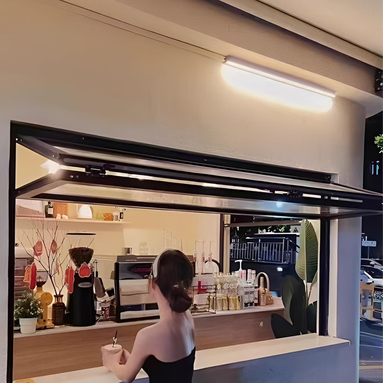 Folding Sliding Aluminum Frame Concession Window,Flush Mount Stand Double Hung Up Down Serving Window,5mm Tempered Reinforced Glass, For Food Truck, Coffee Shop, Vending, Customizable Size