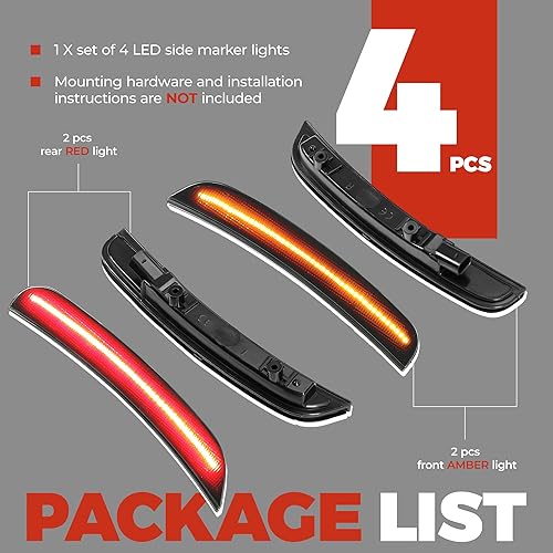 Miniatura 6 de HECASA Luz de marcador lateral compatible con Dodge Charger 2015-2022, reflectores, faros delanteros y traseros, lente ahumada roja y amarilla de