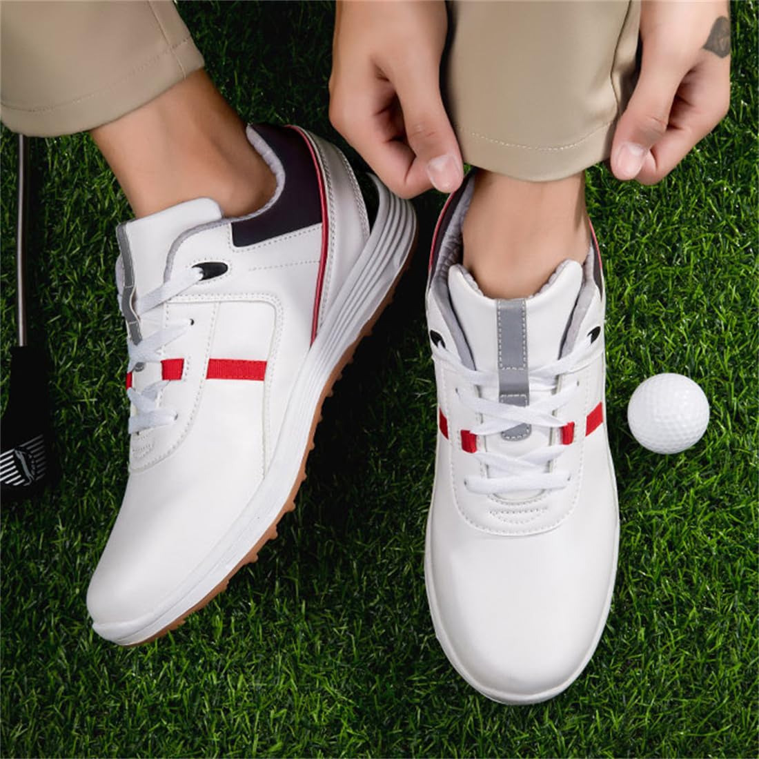 DAMANDO wasserdichte Leder Golfschuhe, Damen Professionelle Golf Turnschuhe Spikless Walking Footwears Outdoor Golf Walking Schuhe