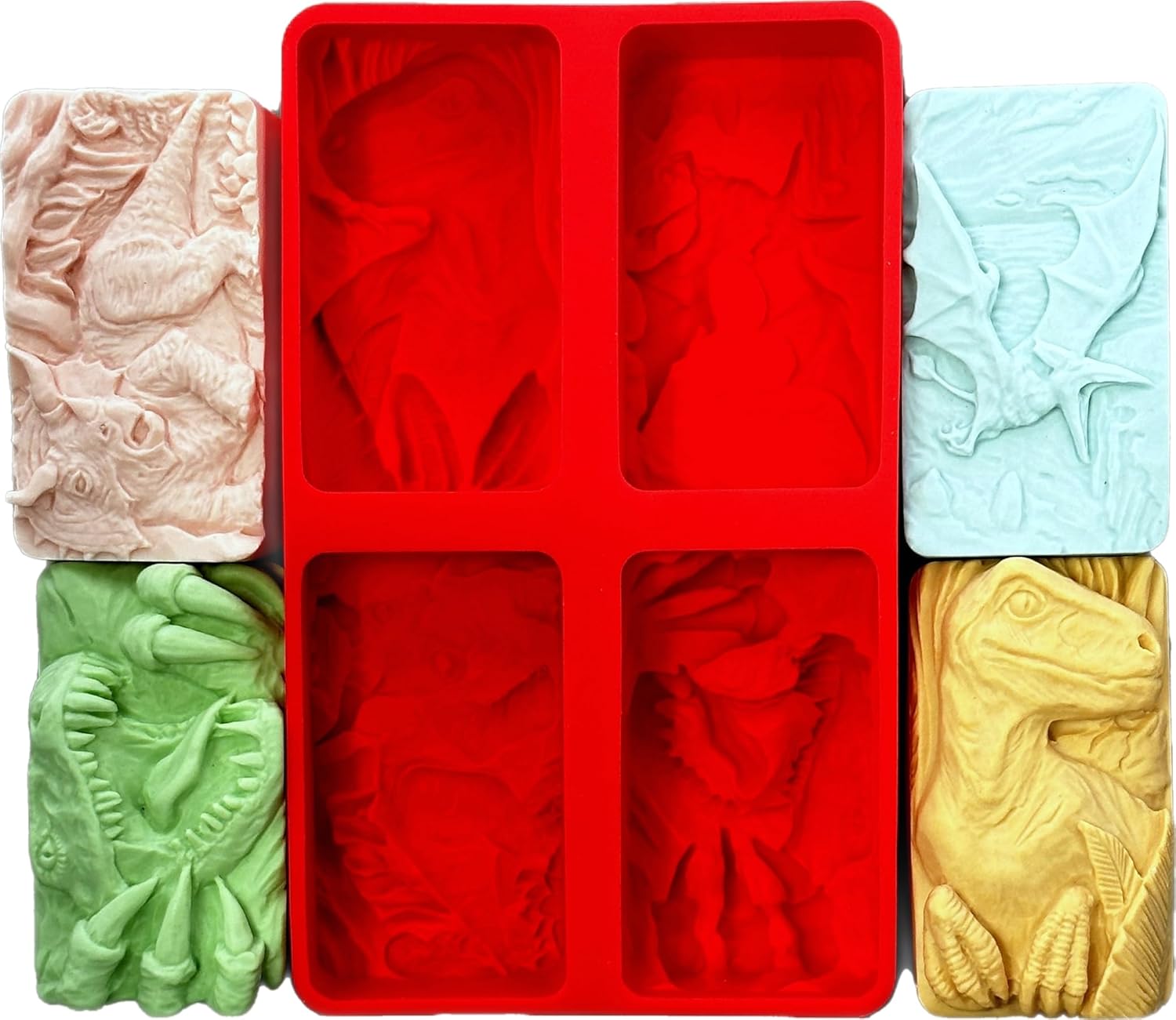 DINOSAUR SOAP SILICONE MOLD SET OF 4 FOR SOAP MAKING, CANDLE, RESIN, PLASTER, CLAY DINO T-REX