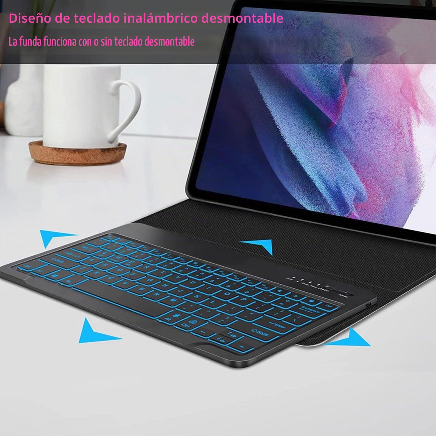 Funda con Teclado para Microsoft Surface Pro 7+ / Pro 7/6/5/4 12,3 Pulgadas Tableta, Teclado Bluetooth Inalámbrico Desmontable Retroiluminado 7 Colores con Ratón