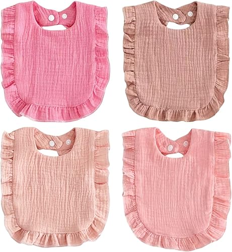 PandaEar Paquete de 4 baberos de muselina para bebés, baberos absorbentes tipo bandana para niñas, algodón suave, ajustable, babero de dentición y