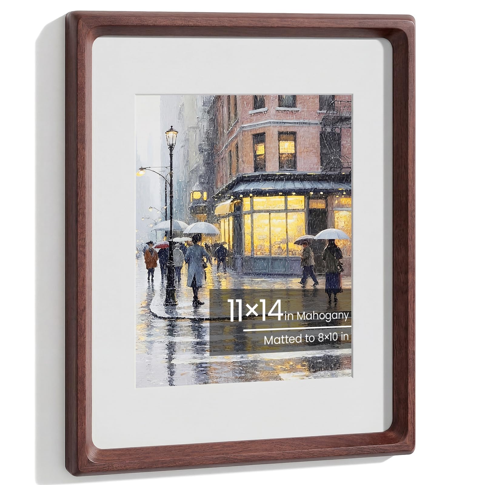 11x14 Picture Frame, Natural Solid Mahogany Wood Photo Frame with Tempered Glass, Handcrafted Rounded Corner 11x14 in Poster Frames Matted to 8x10 in Photos, Wall Display Art Prints