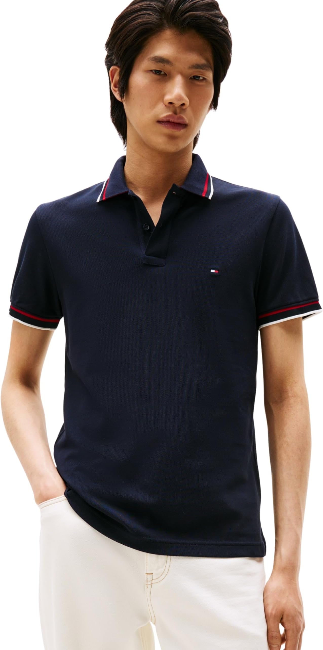 Tommy Hilfiger Men’s Short Sleeve Cuff Interest Slim Fit Polo Shirt