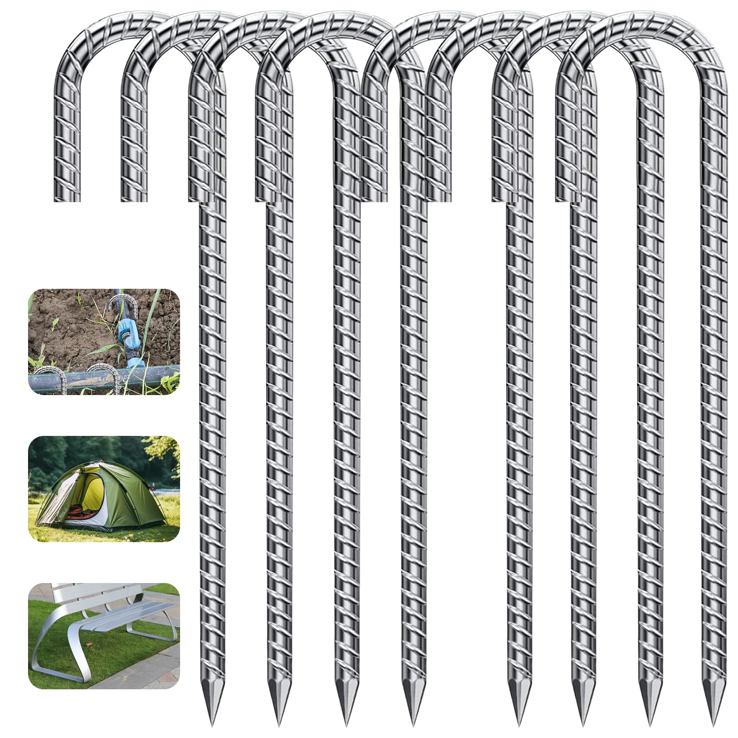 12 Picchetti Tenda In Acciaio Filettati | 30 Cm | Per Campeggio, Trampolini, Teloni