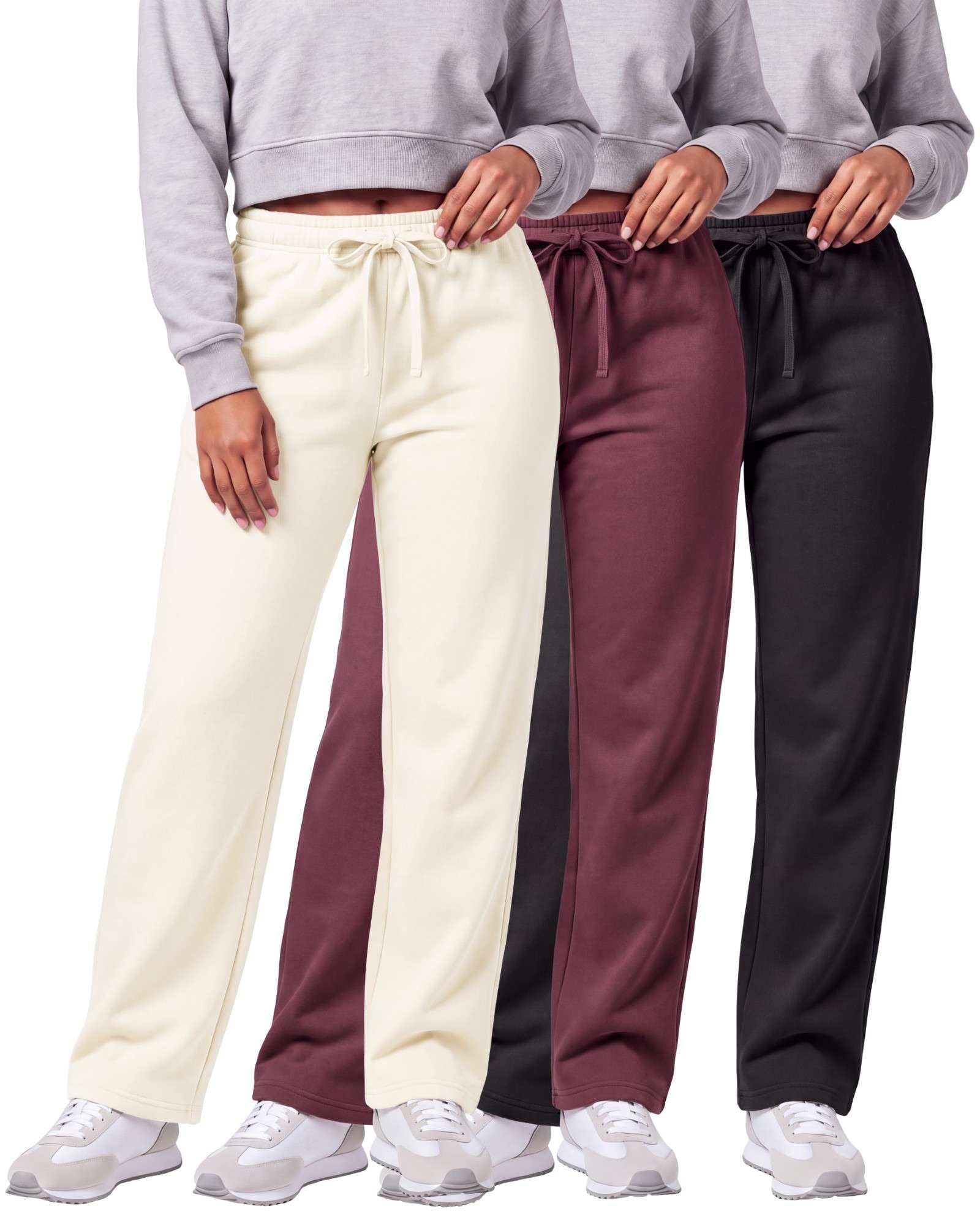 3 Pack Women's Fleece Sweatpants Open Bottom Lounge Sweats Workout Pockets