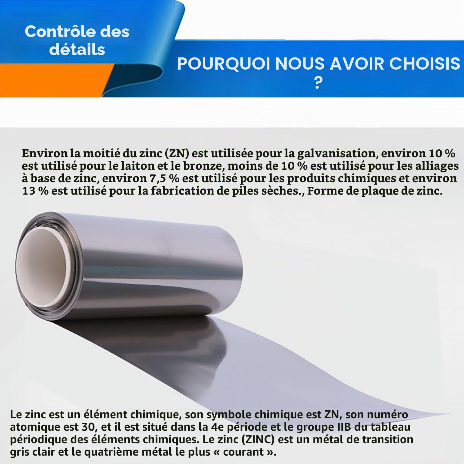 Feuille de Zinc Haute Pureté - Plaque 1m, Peau, Rouleau, Bande Métallique pour Laboratoire Scientifique, Bricolage, Artisanat, Travail des Métaux - 0.02x100mm