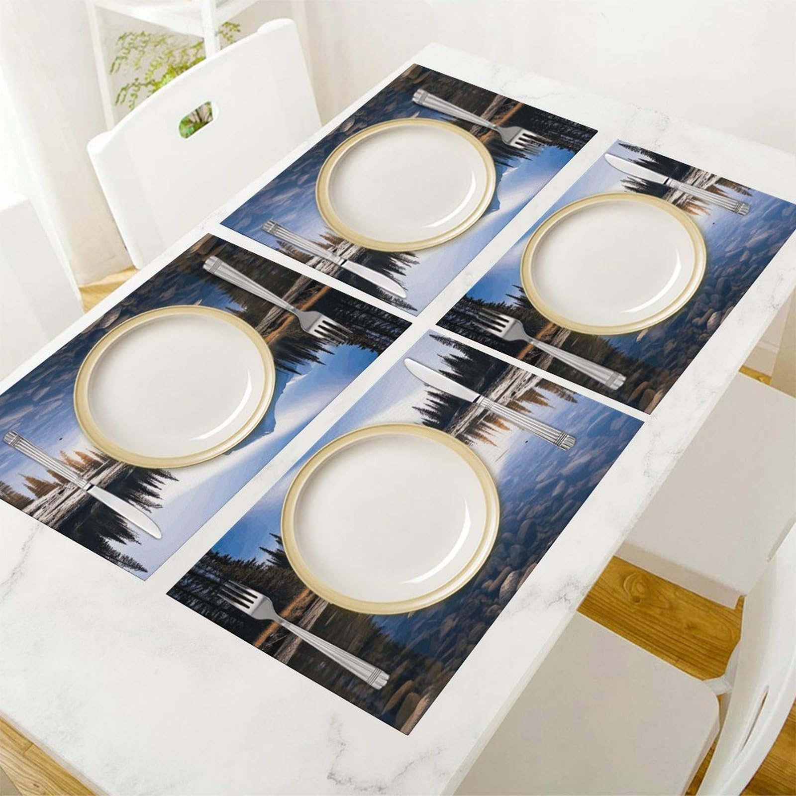 Platzdeckchen mit herrlichem Blick in Banff, PVC, waschbar, hitzebeständig, rutschfest, wasserdicht, für Innen- und Außenbereich, Esstisch, Küche, Urlaub, Party, 6 Stück
