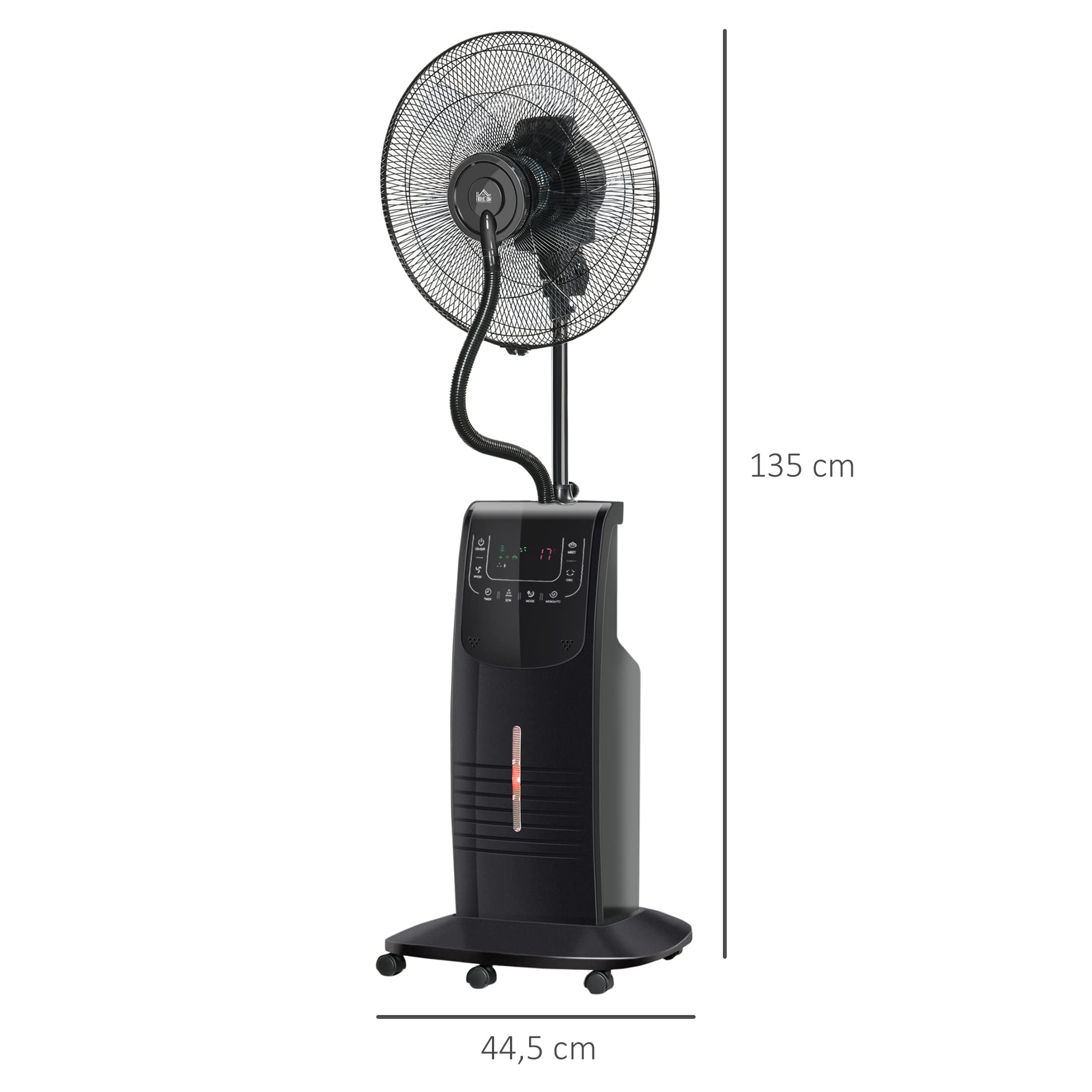 HOMCOM Ventilateur brumisateur silencieux 90 W sur roulettes 135 cm noir | 3 Modes 3 Vitesses, Télécommande, Minuterie 12H, Oscillation à 70°, Écran LCD