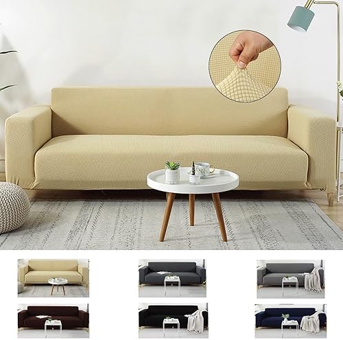 Miniatura 1 de Funda de sofá suave antideslizante de terileno, protector de muebles suave y elástico, adecuado para niños, perros, cuadros jacquard (S, beige)