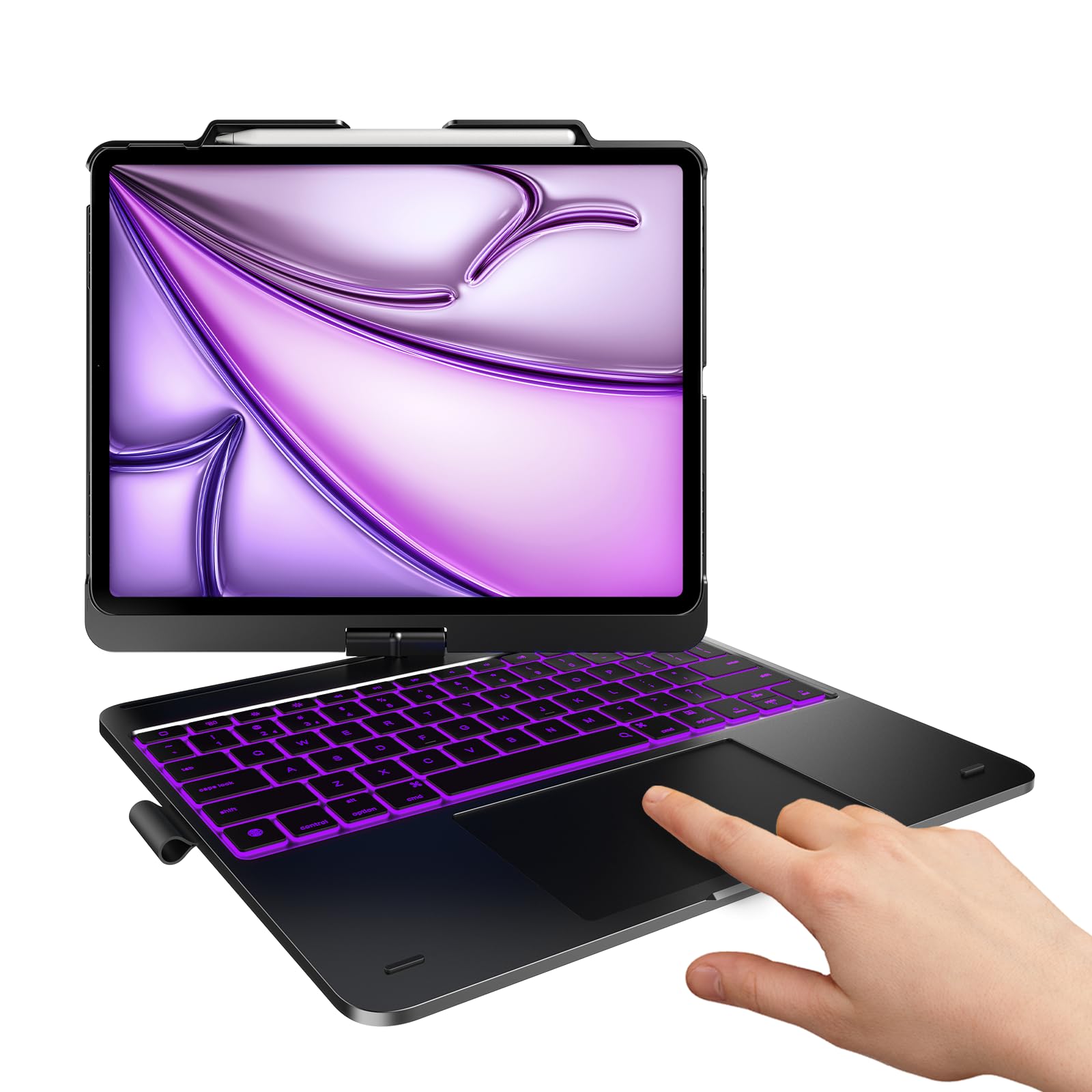 typecaseKeyboard Case for iPad Air 13-inch: Multi-Touch Trackpad - 360° Rotatable - 11-Colors Backlit - Wireless Cover with Pencil Holder for iPad Air 13 (M3, 205/M2, 2024) - Dark Black