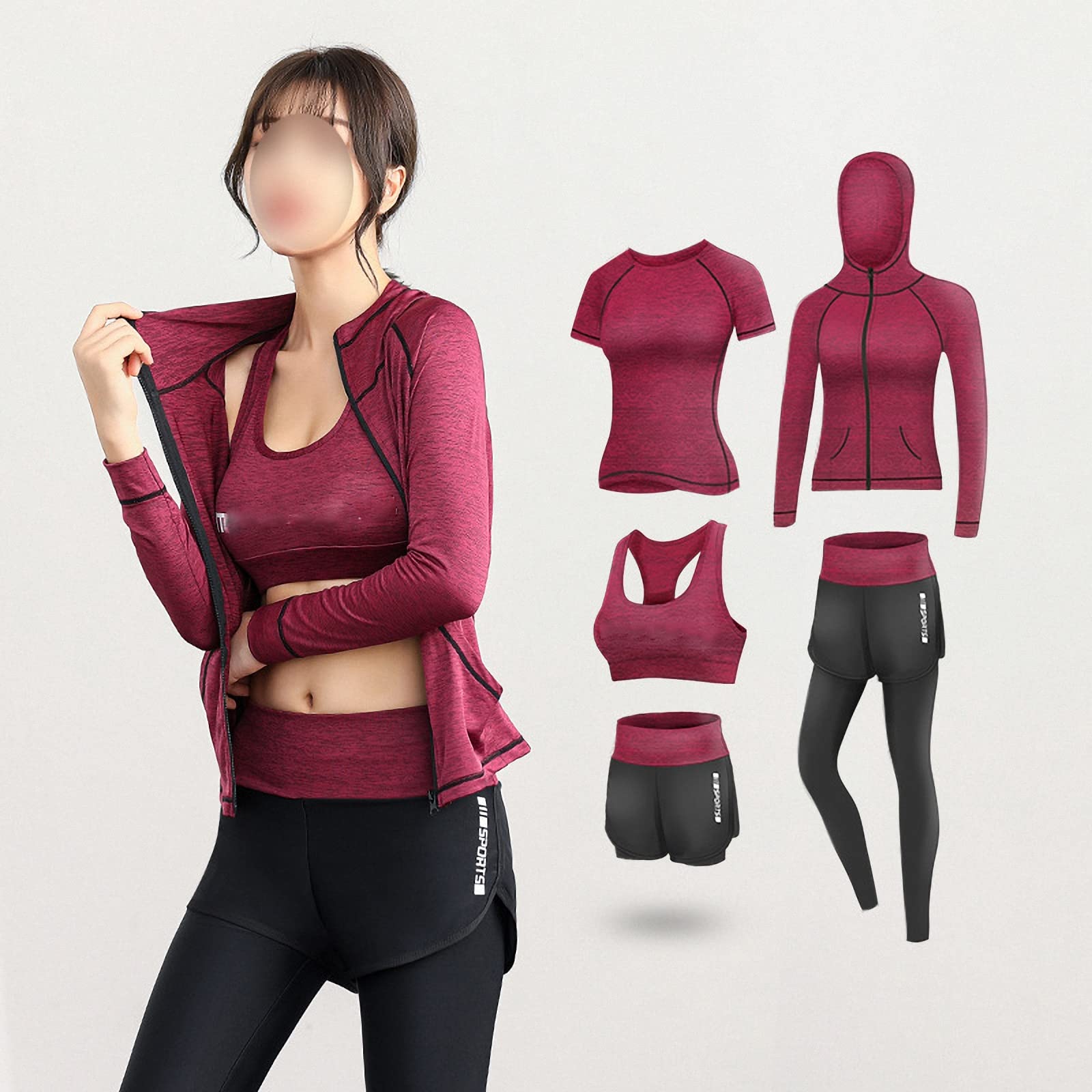 5-częściowy damski dres fitness, joga dla początkujących odzież na siłownię, do biegania na co dzień szybkoschnące legginsy, styl 5, 3XL