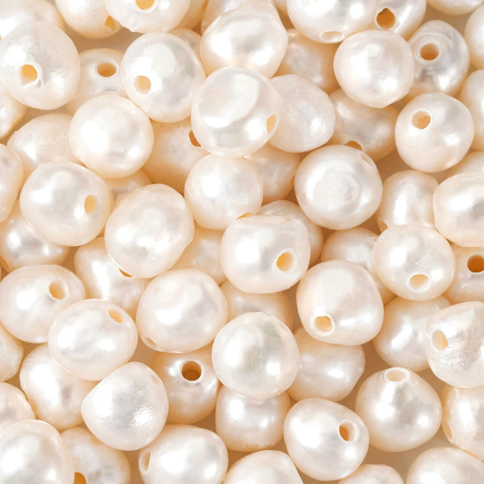 Beadthoven 100pcs 7-8mm Natural Freshwater Pearl Beads 1.6mm Big Large Hole Irregular Potato Nuggets Pearl Shape Pearls for Necklace Bracelet Jewelry Making Leather Nylon Cord Chain DIY Crafts