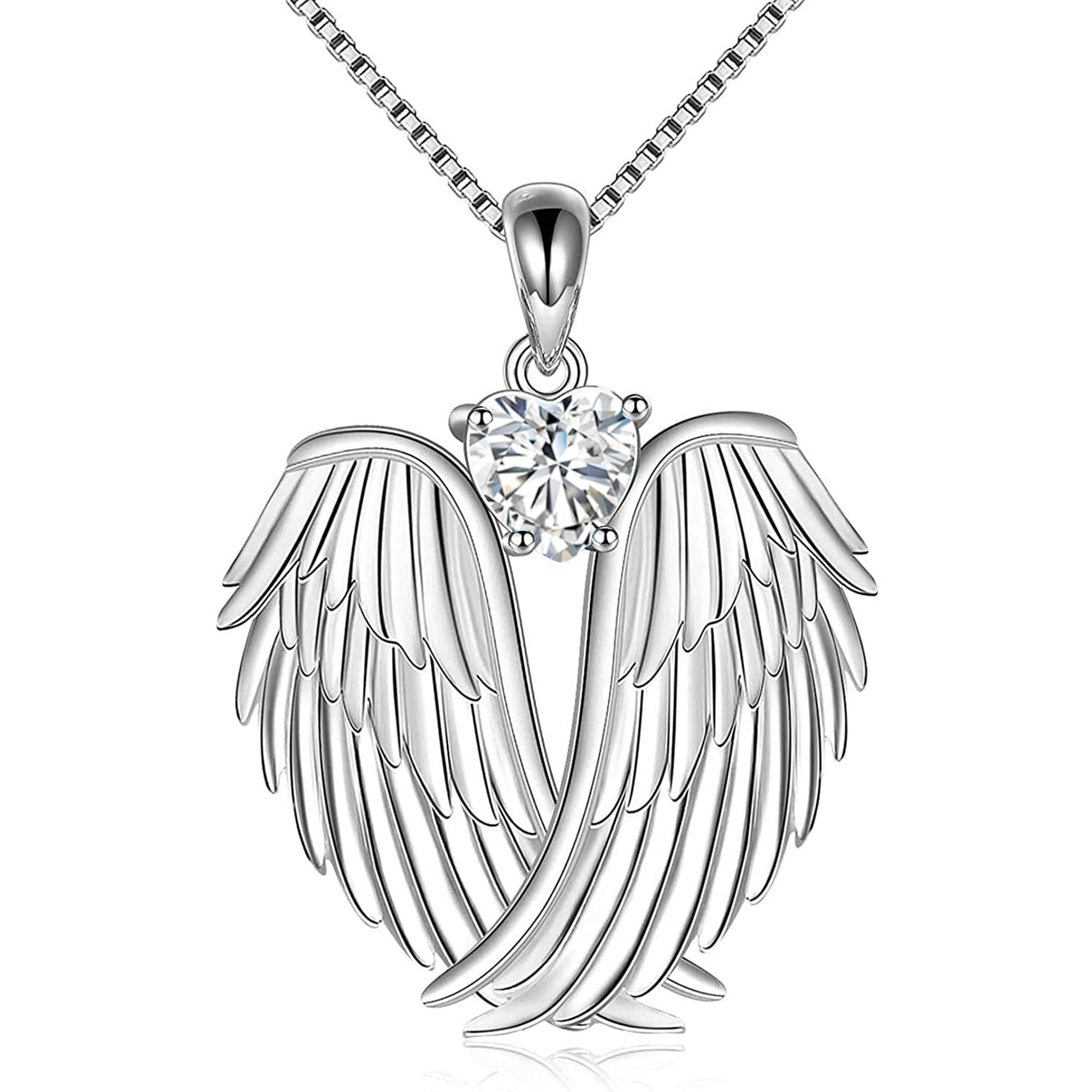 YFN Angel Wings Necklace 925 Sterling Silver Guardian Angel Wings Pendant Necklace Birthstone Necklace for Women Girls Christmas Jewelry Gifts