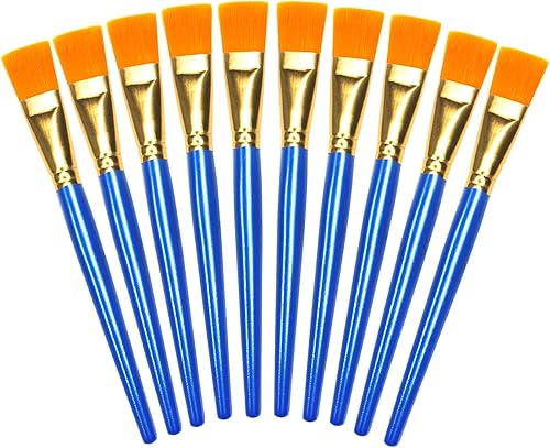 10 pinceles planos de 1 pulgada, pincel de pintura acrílica, cepillo de nailon sintético para el cabello, pincel de pintura para pintura de
