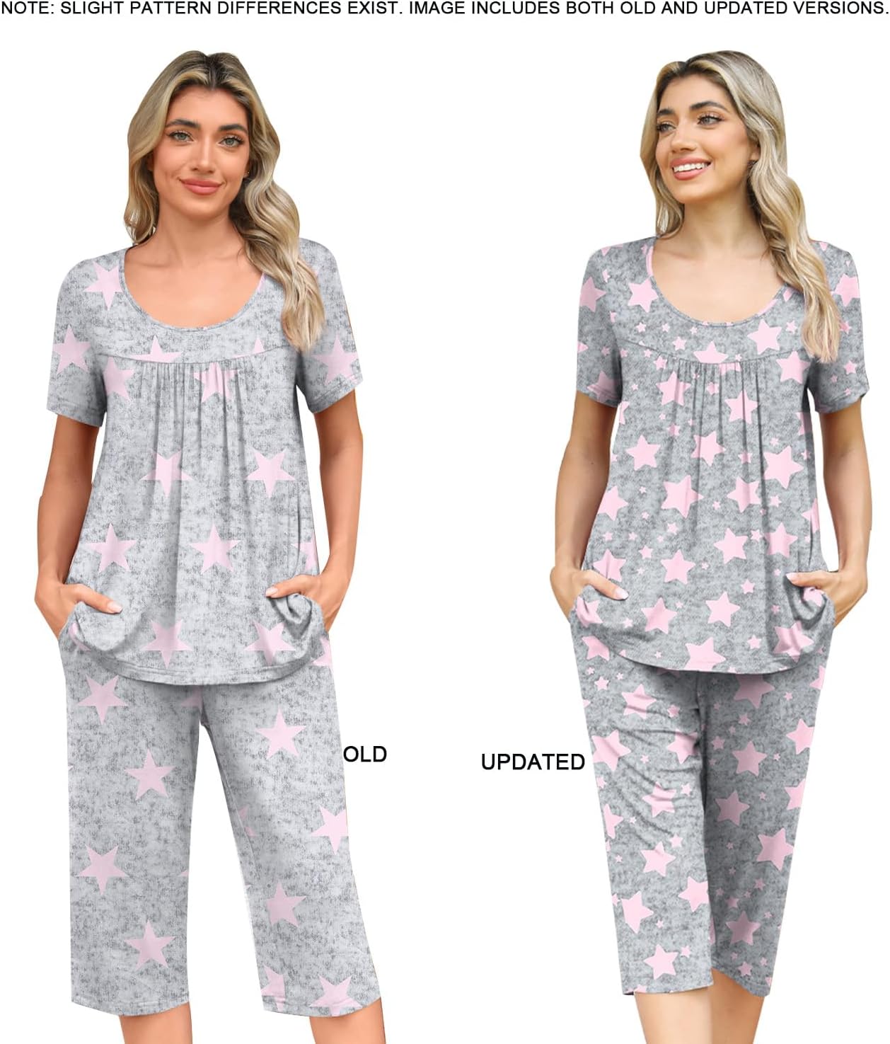 POPYOUNG Womens Pajama Sets Summer Ladies Pjs 2 Piece Loungewear Capri with Pockets Sleepwear - Image 3