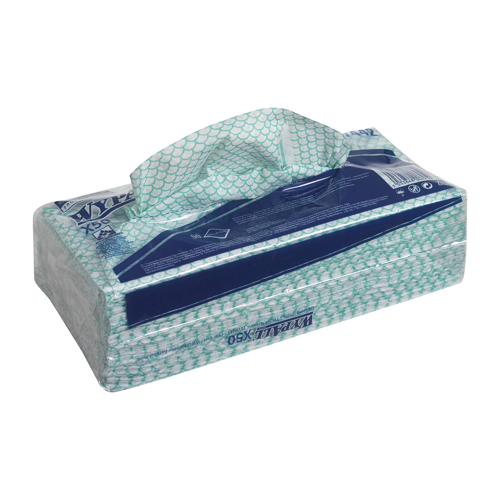 WypAll X50 Panno pulizia con codice colore 7442-1 velo, 6 confezioni x 50 panni lavabili intercalati totale 300 colore verde, 6x50/ 300