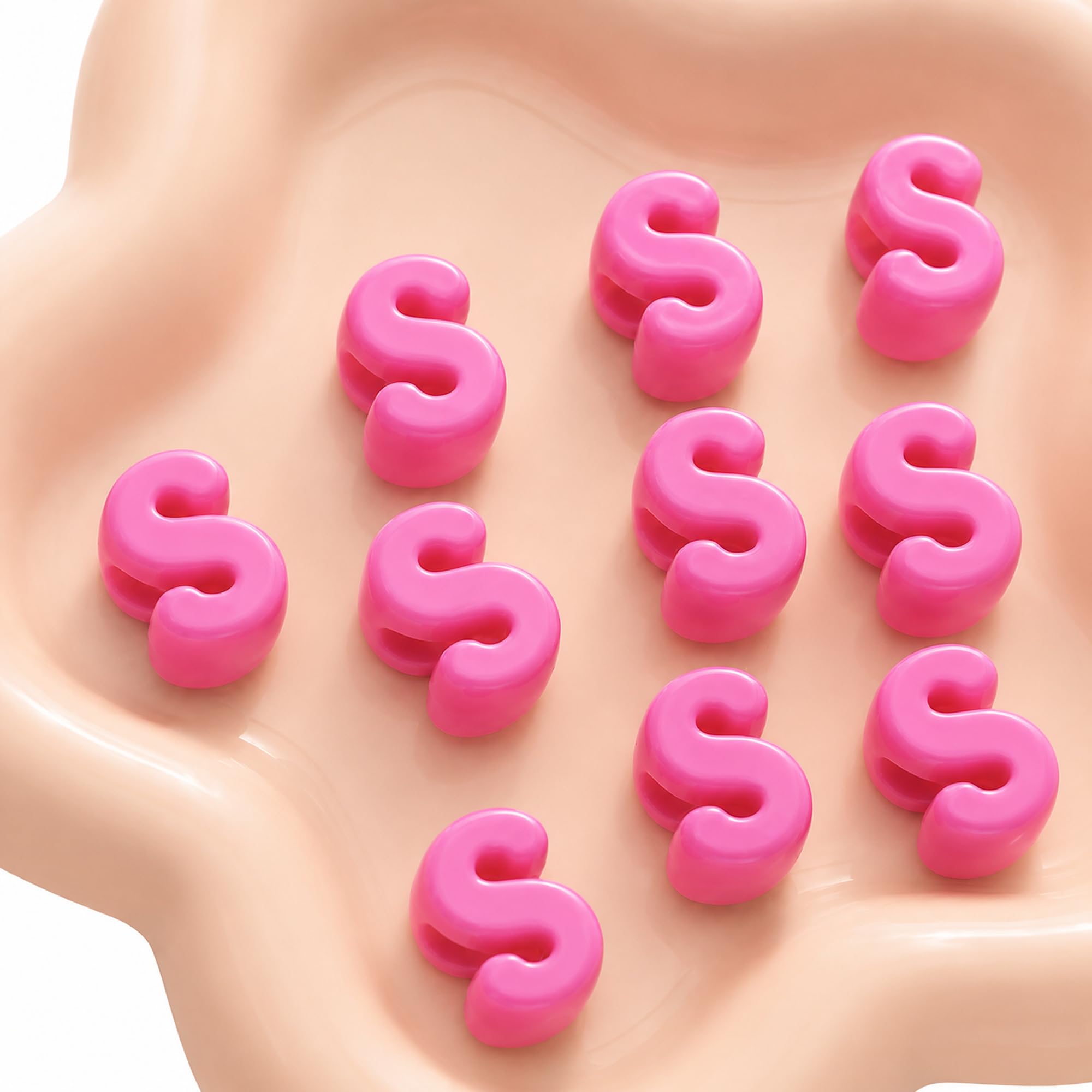 Letter Beads, 10pcs Alphabet Beads, Large Acrylic Letter Beads with 6mm Holes for Bracelet Making, Jewellery, Keyrings and Craft Projects (Pink, Letter S)